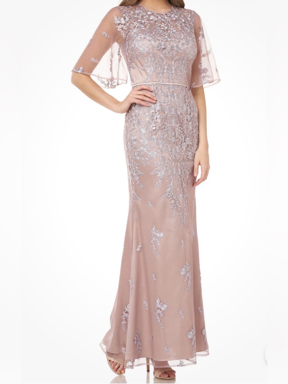 JS Collections Blush Pink Embroidered Maxi Gown